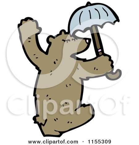 Cartoon of a Bear with an Umbrella - Royalty Free Vector Illustration by lineartestpilot