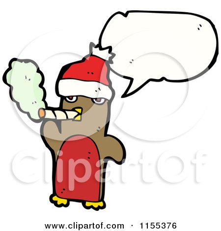 Cartoon of a Talking Smoking Christmas Robin - Royalty Free Vector Illustration by lineartestpilot