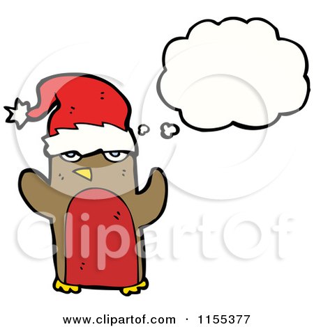 Cartoon of a Thinking Christmas Robin - Royalty Free Vector Illustration by lineartestpilot