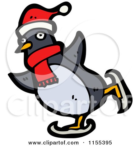 Cartoon of a Penguin Ice Skating - Royalty Free Vector Illustration by lineartestpilot