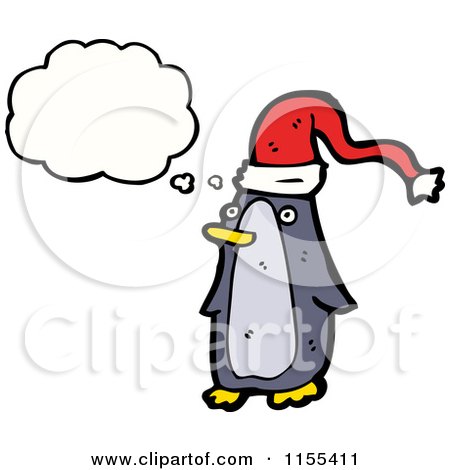 Cartoon of a Thinking Christmas Penguin - Royalty Free Vector Illustration by lineartestpilot