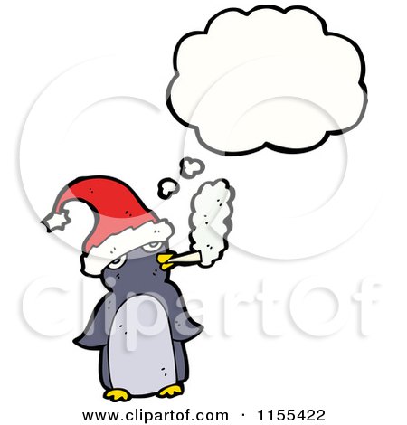 Cartoon of a Thinking Christmas Penguin Smoking - Royalty Free Vector Illustration by lineartestpilot