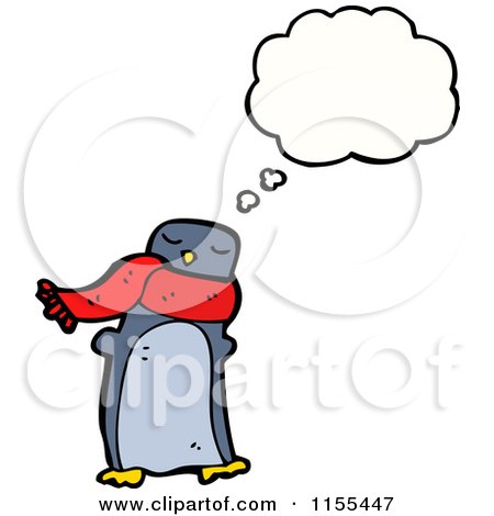 Cartoon of a Thinking Penguin Wearing a Scarf - Royalty Free Vector Illustration by lineartestpilot