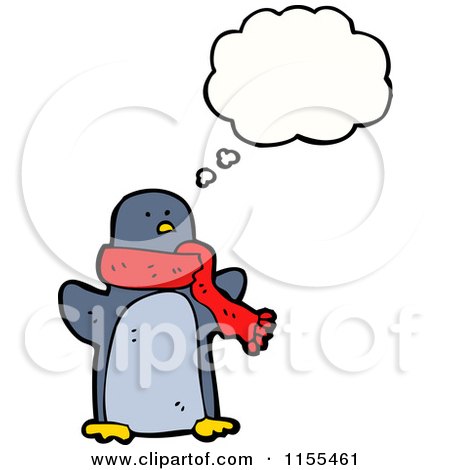 Cartoon of a Thinking Penguin with a Scarf - Royalty Free Vector Illustration by lineartestpilot