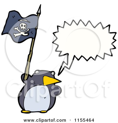 Cartoon of a Talking Penguin with a Pirate Flag - Royalty Free Vector Illustration by lineartestpilot
