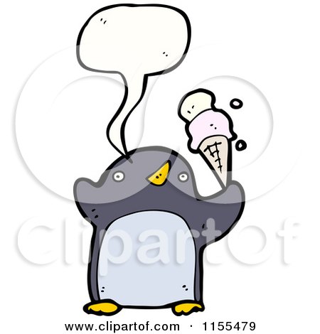 Cartoon of a Talking Penguin with Ice Cream - Royalty Free Vector Illustration by lineartestpilot
