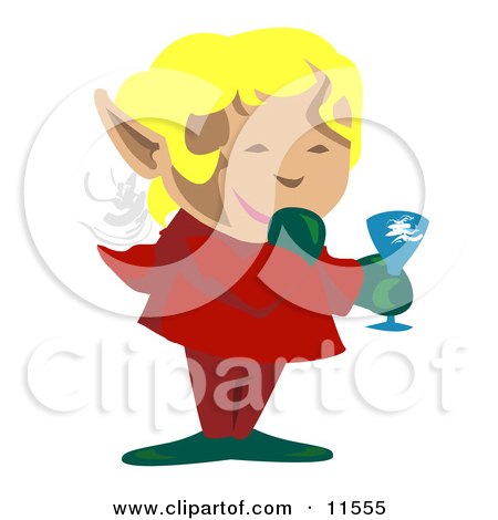 Blond Christmas Elf Giggling While Giving a Toast Clipart Illustration by AtStockIllustration