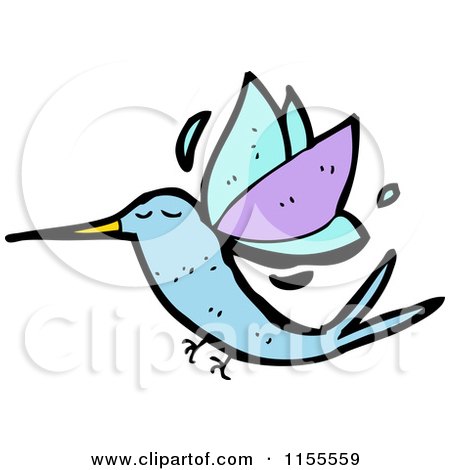 Cartoon of a Blue Hummingbird - Royalty Free Vector Illustration by lineartestpilot