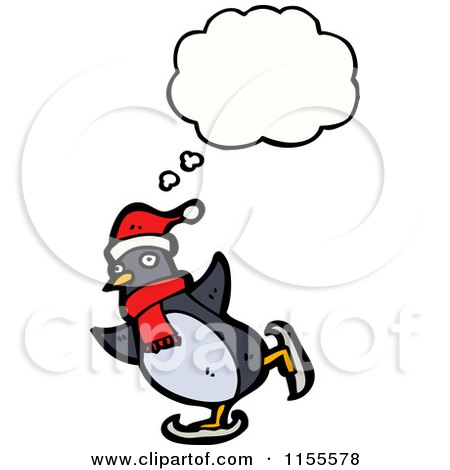 Cartoon of a Thinking Ice Skating Christmas Penguin - Royalty Free Vector Illustration by lineartestpilot