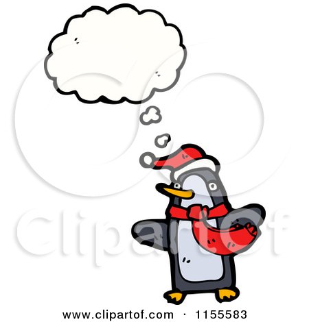 Cartoon of a Thinking Christmas Penguin - Royalty Free Vector Illustration by lineartestpilot