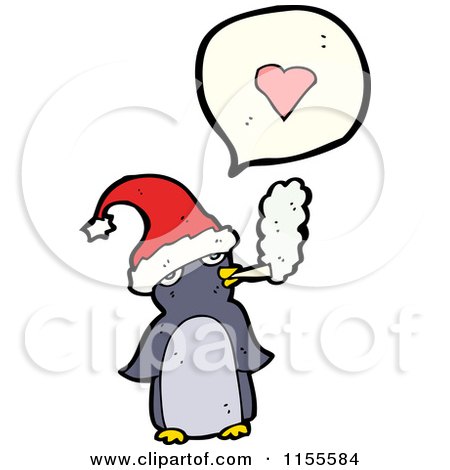 Cartoon of a Talking Smoking Christmas Penguin - Royalty Free Vector Illustration by lineartestpilot