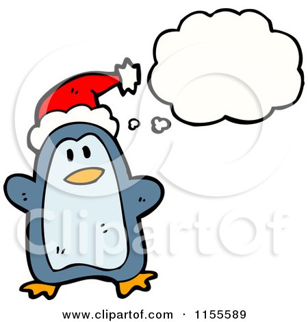 Cartoon of a Thinking Christmas Penguin - Royalty Free Vector Illustration by lineartestpilot