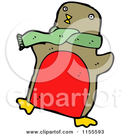 Cartoon of a Robin Wearing a Scarf - Royalty Free Vector Illustration by lineartestpilot