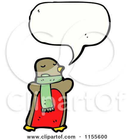 Cartoon of a Thinking Robin Wearing a Scarf - Royalty Free Vector Illustration by lineartestpilot