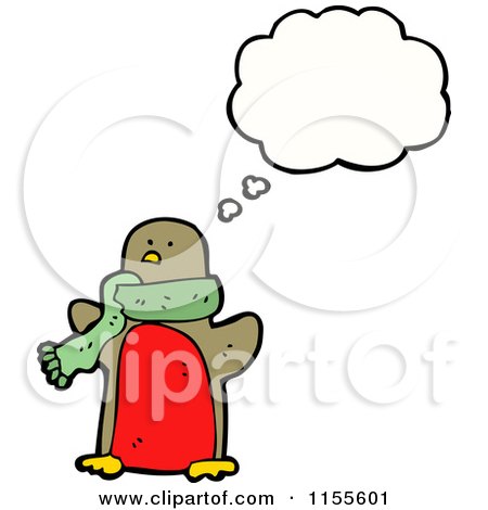 Cartoon of a Thinking Robin Wearing a Scarf - Royalty Free Vector Illustration by lineartestpilot