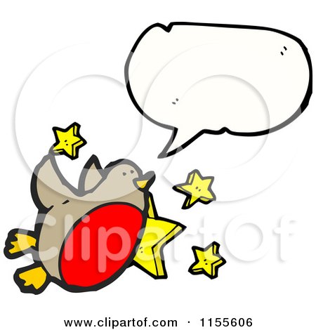 Cartoon of a Talking Robin with Stars - Royalty Free Vector Illustration by lineartestpilot