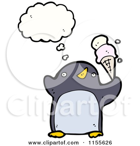 Cartoon of a Thinking Penguin with an Ice Cream Cone - Royalty Free Vector Illustration by lineartestpilot