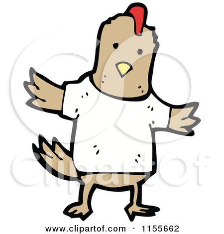 Cartoon of a Brown Chicken in a Shirt - Royalty Free Vector Illustration by lineartestpilot