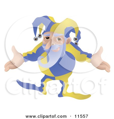 Old Joker or Jester Man With His Arms Out Clipart Illustration by AtStockIllustration