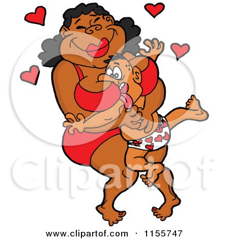 Cartoon of a Chubby Black Woman Squishing a Man Between Her Breasts - Royalty Free Vector Illustration by LaffToon