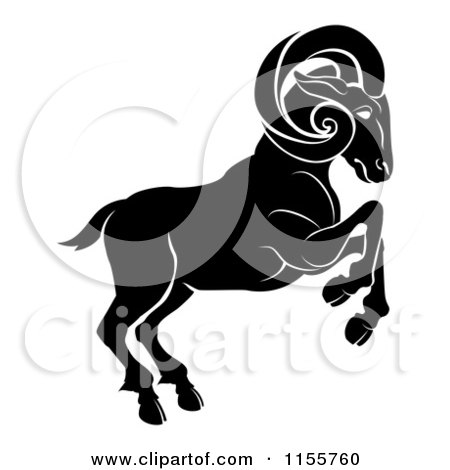 Clipart of a Black and White Horoscope Zodiac Astrology Aries Ram - Royalty Free Vector Illustration by AtStockIllustration