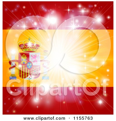 Clipart of a Firework Burst over a Spanish Flag - Royalty Free Vector Illustration by AtStockIllustration