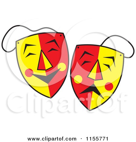 Cartoon of Red and Yellow Comedy and Drama Theater Masks - Royalty Free Vector Illustration by Johnny Sajem