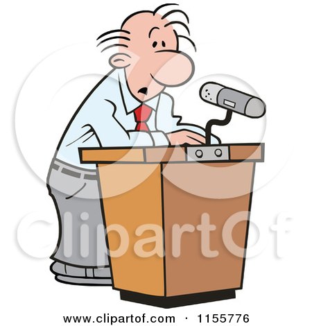 Cartoon of a Confused Speaker at a Podium - Royalty Free Vector Illustration by Johnny Sajem