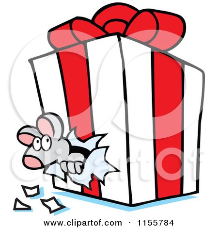 Cartoon of a Mouse Chewing Through a Gift Box - Royalty Free Vector Illustration by Johnny Sajem