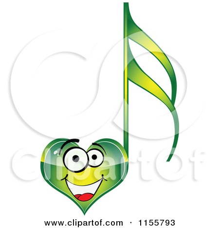 Clipart of a Happy Green Heart Music Note - Royalty Free Vector Illustration by Andrei Marincas