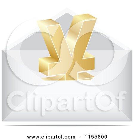 Clipart of a 3d Gold Yen Symbol Letter in an Envelope - Royalty Free Vector Illustration by Andrei Marincas