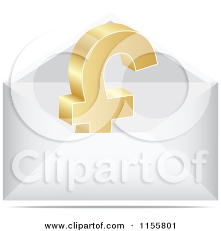 Clipart of a 3d Gold Lira Symbol Letter in an Envelope - Royalty Free Vector Illustration by Andrei Marincas