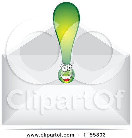 Clipart of a Green Exclamation Point Character Letter in an Envelope - Royalty Free Vector Illustration by Andrei Marincas