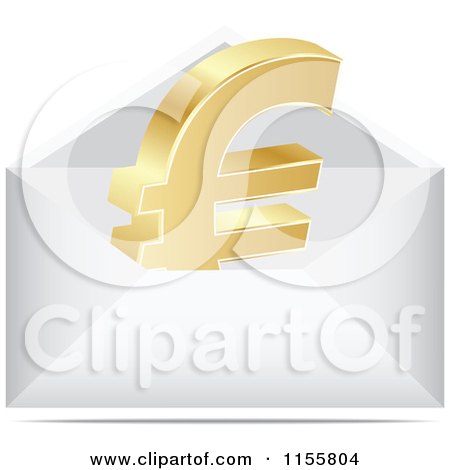 Clipart of a 3d Gold Euro Symbol Letter in an Envelope - Royalty Free Vector Illustration by Andrei Marincas