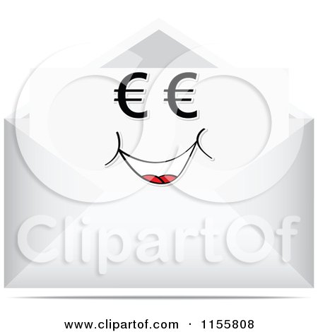 Clipart of an Euro Face Letter in an Envelope - Royalty Free Vector Illustration by Andrei Marincas