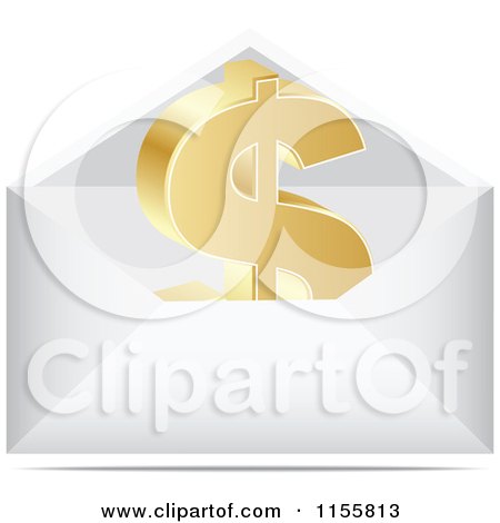 Clipart of a 3d Gold Dollar Symbol Letter in an Envelope - Royalty Free Vector Illustration by Andrei Marincas
