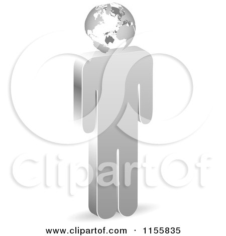Clipart of a 3d Silver Man with a Globe Head - Royalty Free Vector Illustration by Andrei Marincas