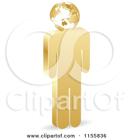 Clipart of a 3d Gold Man with a Globe Head - Royalty Free Vector Illustration by Andrei Marincas