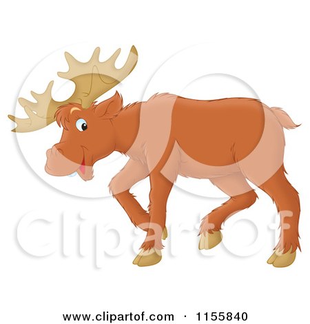 Cartoon of a Happy Brown Moose - Royalty Free Illustration by Alex Bannykh