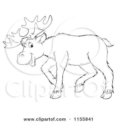 Cartoon of a Happy Outlined Moose - Royalty Free Illustration by Alex Bannykh