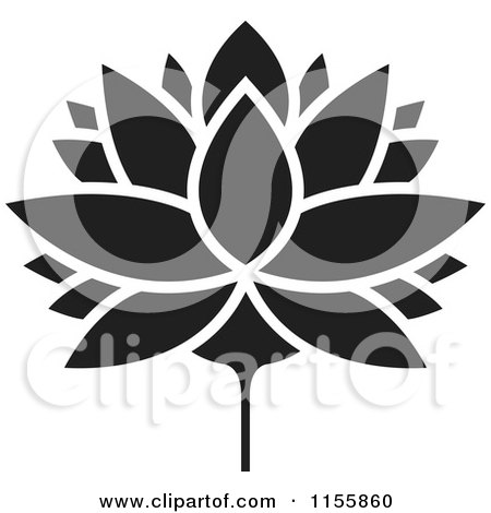 Clipart of a Black and White Lutus Water Lily Flower - Royalty Free Vector Illustration by Lal Perera