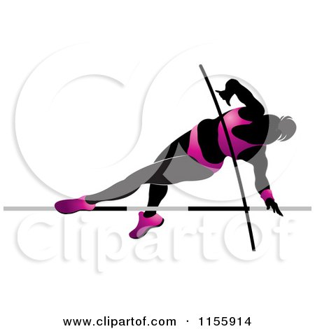 Clipart of a Silhouetted Woman Pole Vaulting in a Pink Suit 2 - Royalty Free Vector Illustration by Lal Perera