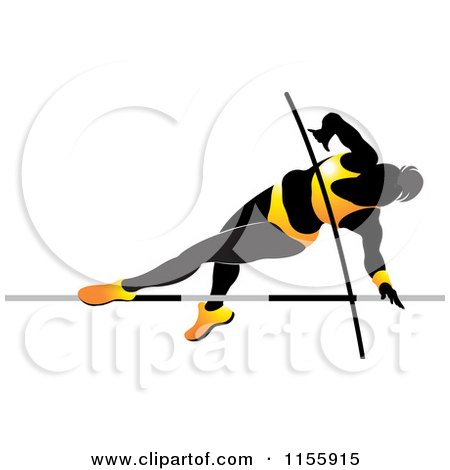 Clipart of a Silhouetted Woman Pole Vaulting in a Yellow Suit 2 - Royalty Free Vector Illustration by Lal Perera