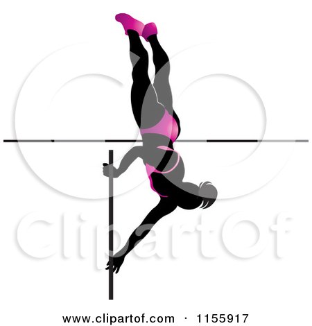 Clipart of a Silhouetted Woman Pole Vaulting in a Pink Suit - Royalty Free Vector Illustration by Lal Perera