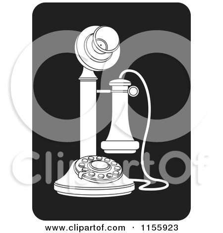 Clipart of a Black and White Candlestick Telephone Icon - Royalty Free Vector Illustration by Lal Perera