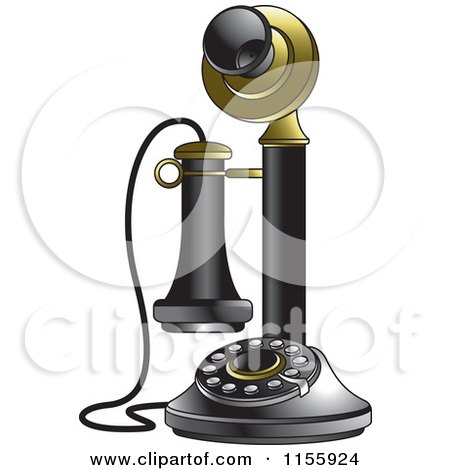 Clipart of a Black and Gold Candlestick Telephone - Royalty Free Vector Illustration by Lal Perera