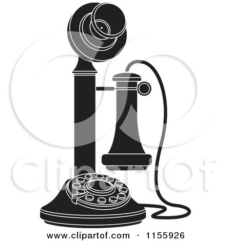Clipart of a Black and White Candlestick Telephone 1 - Royalty Free Vector Illustration by Lal Perera
