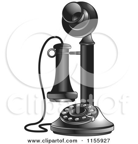 Clipart of a Black and White Candlestick Telephone 2 - Royalty Free Vector Illustration by Lal Perera