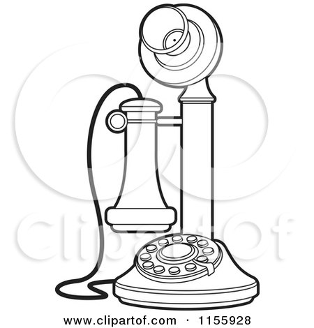 Clipart of an Outlined Candlestick Telephone - Royalty Free Vector Illustration by Lal Perera