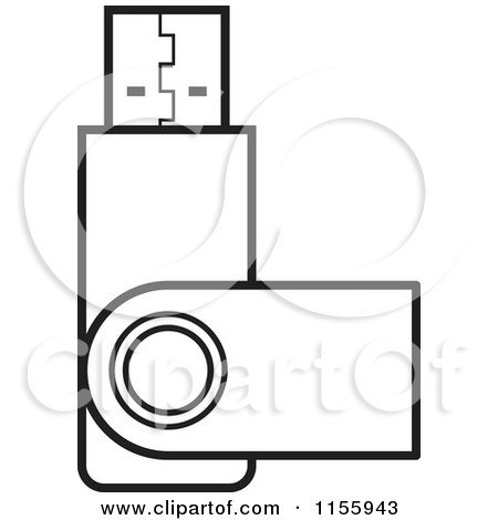Clipart of an Outlined USB Flash Drive - Royalty Free Vector Illustration by Lal Perera